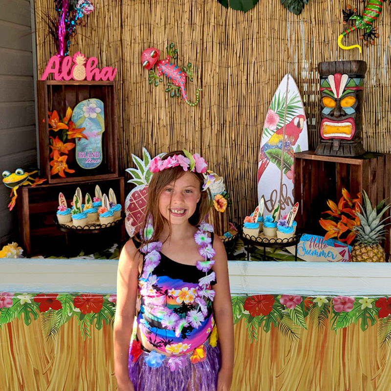 hawajski impreza Jednorazowy obrus Trawa Kwiaty Wzór Pokrowiec na stół Tropikalna letnia plaża Dekoracja urodzinowa Materiały eksploatacyjne