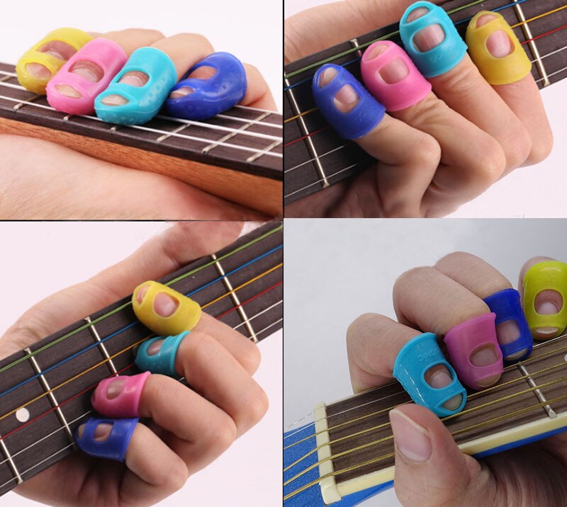 5 Pcs/set Guitar Thumb Picks Finger Cap Protect Fingers for Splicing or Line Pressing Elastic Silicone Ukulele Finger Hat