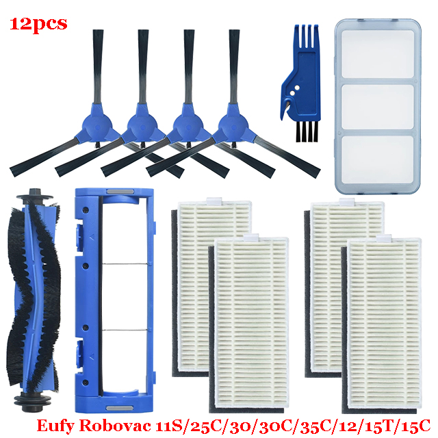 For Eufy Robovac 11S / 25C / 30 / 30C / 35C / 12 / 15T / 15C Slim Robot Vacuum Cleaner Parts Main Side Brush Cover Hepa Filter: Clear