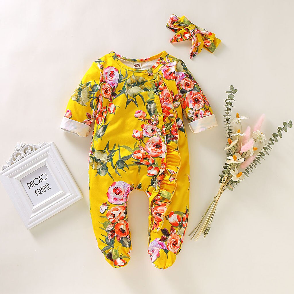 Newborn Infant Baby Girl Boy Footed Sleeper Romper Headband Clothes Outfits unisex baby rompers jumpsuit