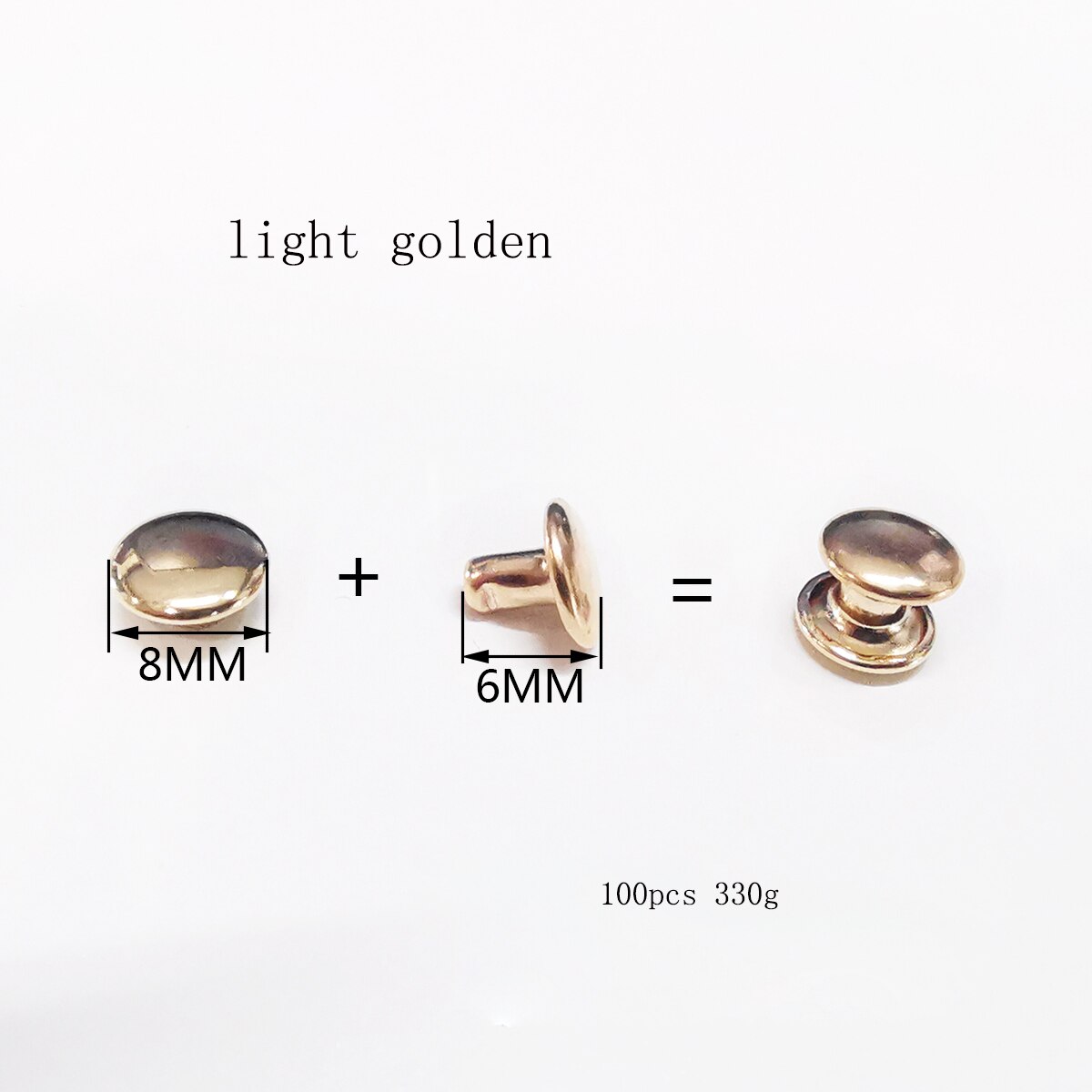 Leather Rivets Kit 100 Sets Double Cap Brass Rivets Studs: light golded 6x8mm