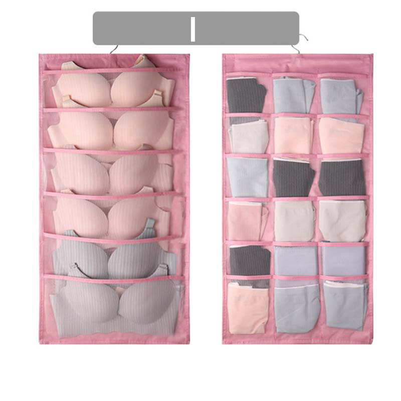 Mcao Hanging Closet Organizer Dual-Sided Wall Shelf Wardrobe Storage Bags for Underwear Bra Sock Mesh Pocket Metal Hanger TJ3624: I