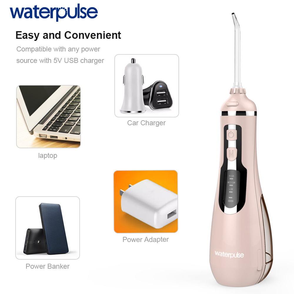 Waterpulse V500 Portable USB Rechargeable Oral Irrigator Cordless Water Flosser 4tip Travel Massage Clean Dental Irrigator Floss