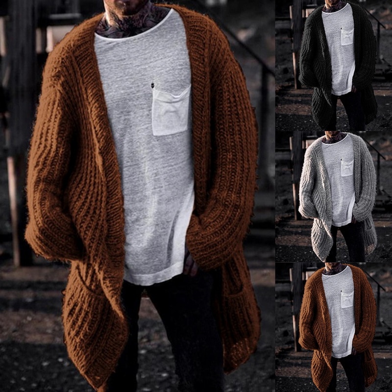 Homme couleur uni Cardigan manches longues Cardigan ample grande taille manteau longue longueur haut