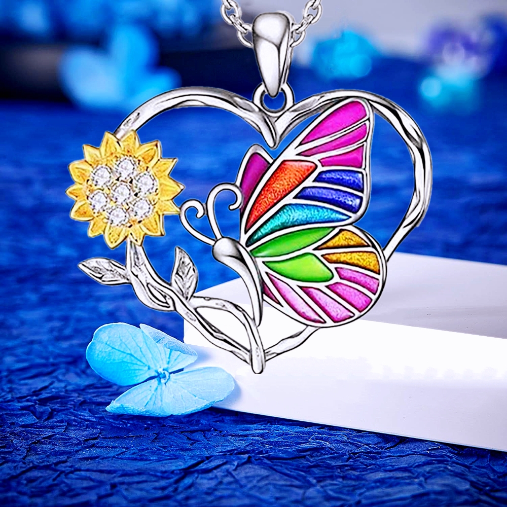 Schmetterling Blume Herz Halskette Mädchen Damen Sonnenblume Anhänger Valentinstag murmeln der Schild Freundschaft Liebe Schmuck