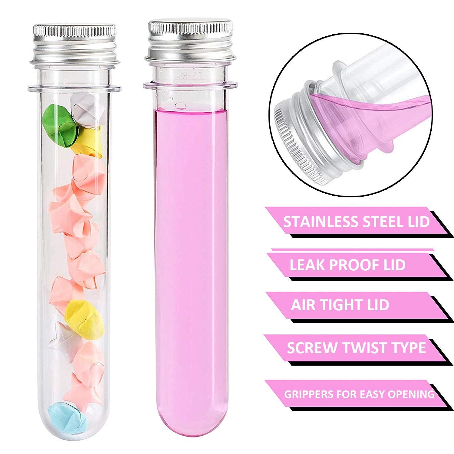 100Ml Plastic Test Tubes (25Pcs) With Cleaning Brush Transparent Storage Tubes With Lid - Bead Storage Tubes - Plastic Tube Fo