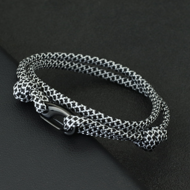 Men Paracord Bracelet Double Layer Macrame Braclet Black Stainless Steel Braslet For Him Beach Surfer Brazalete Pulsera