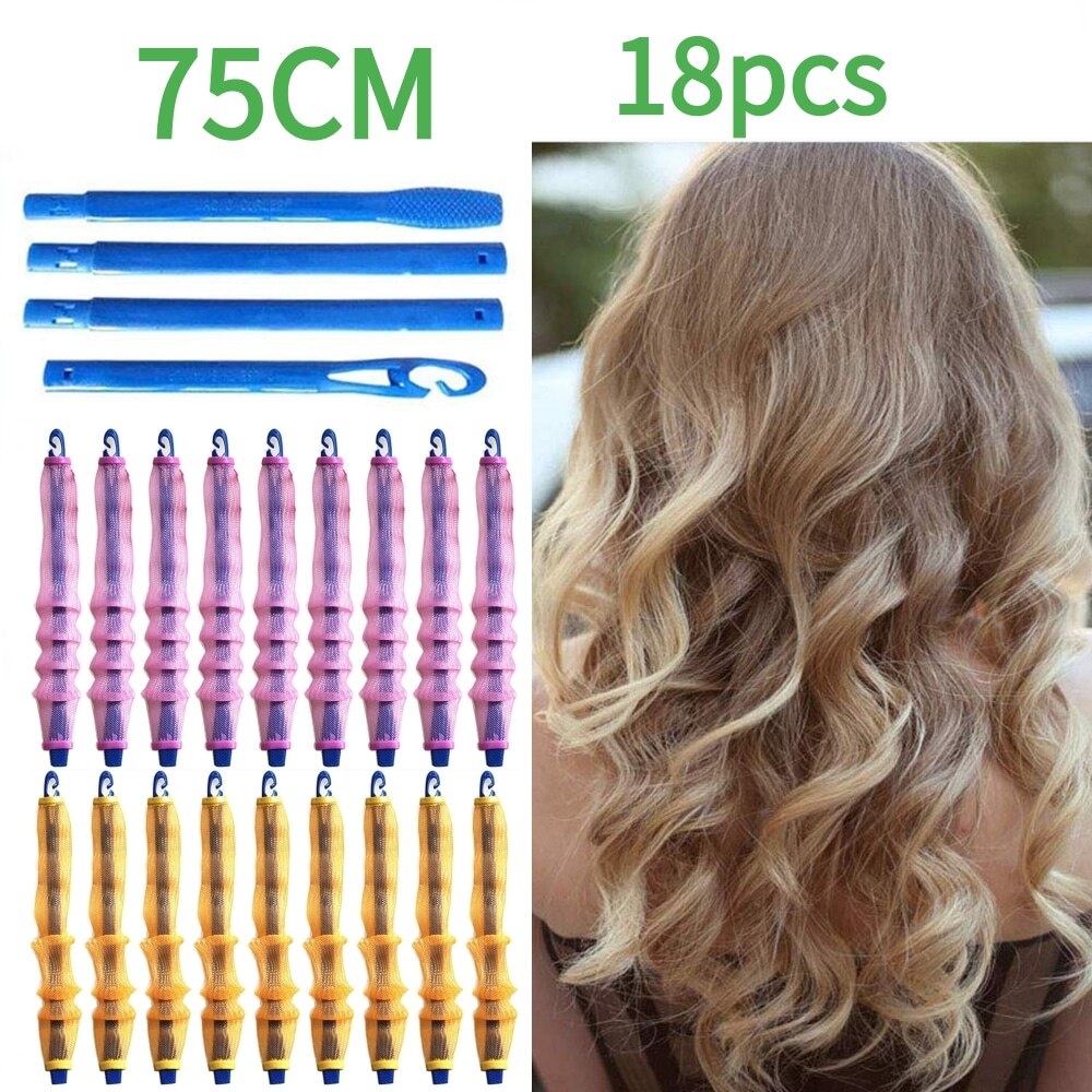 DIY 20CM-75CM 18PCS Not Waveform DIY Hair Rollers Spiral Shape Curlers For Soft Hair Spiral Round Hair Curler Bendy Roller