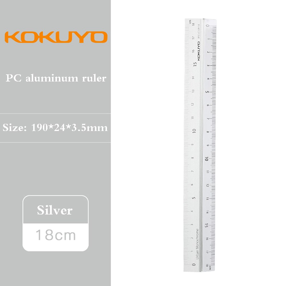 1Pcs Japan KOKUYO Campus Aluminum Ruler Art Office Measurement Portable Ruler Clear Translucent Plastic Ruler Durable 18cm: translucent silver