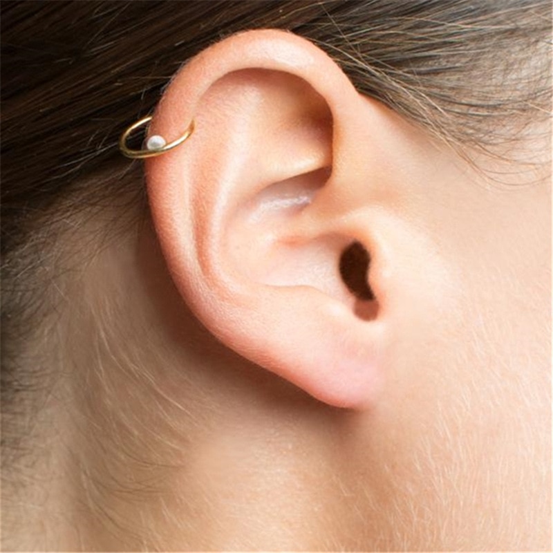 Minimalistischen Gold Silber Farbe Offenen Kreis Earcuff Perle Clip auf Ohrringe Frauen Mann Ohr Manschette Earless Ohrringe ohne durchbohren