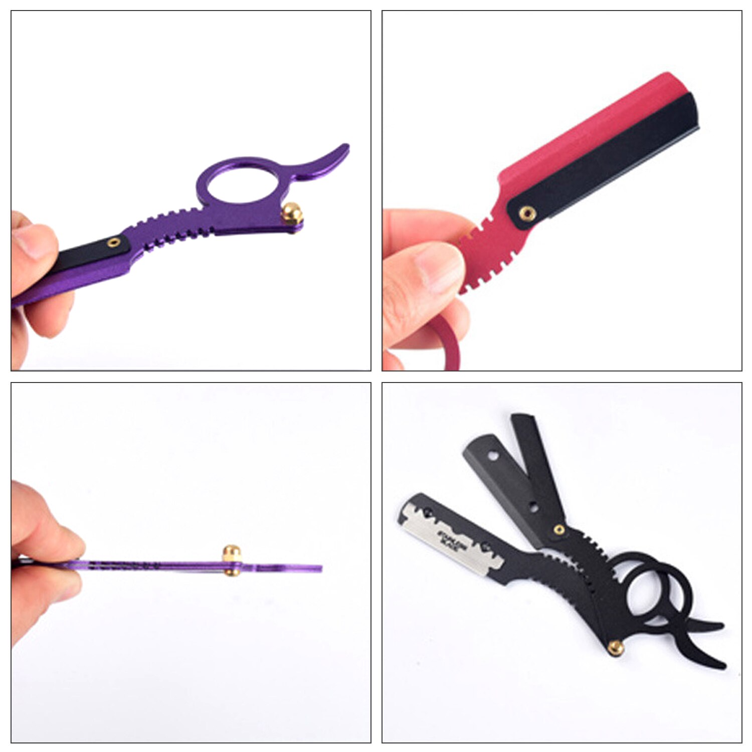 Multi-function Barber Beard Straight Edge Razor with 10 Knife Blades Eyebrow Trimming Blades Replaceable Beard Shaving Tools