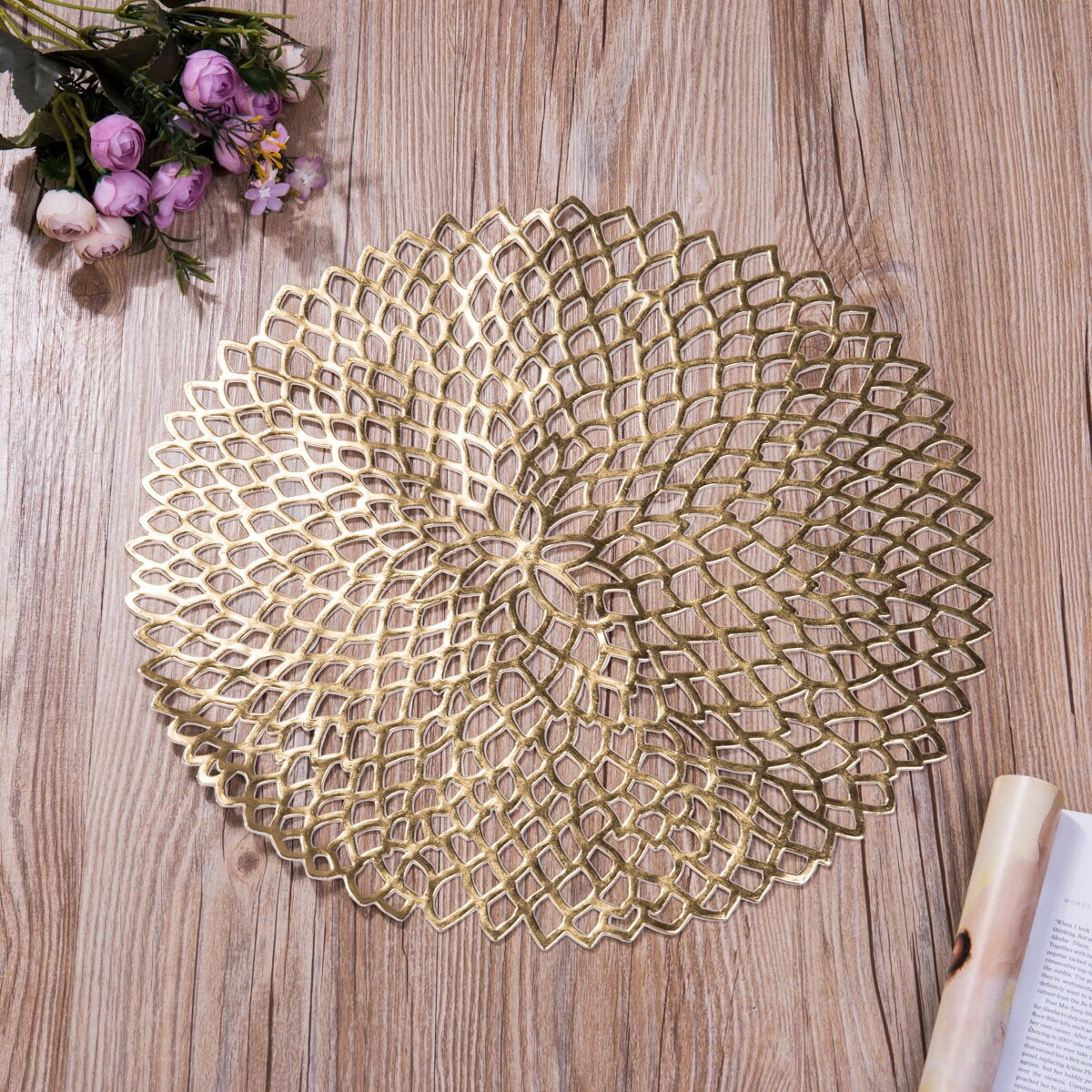 Rund glasunderlägg plastkuddar isoleringsbord bordstablett halkfria mattor western bordsmatta pvc plast 39cm diameter: B
