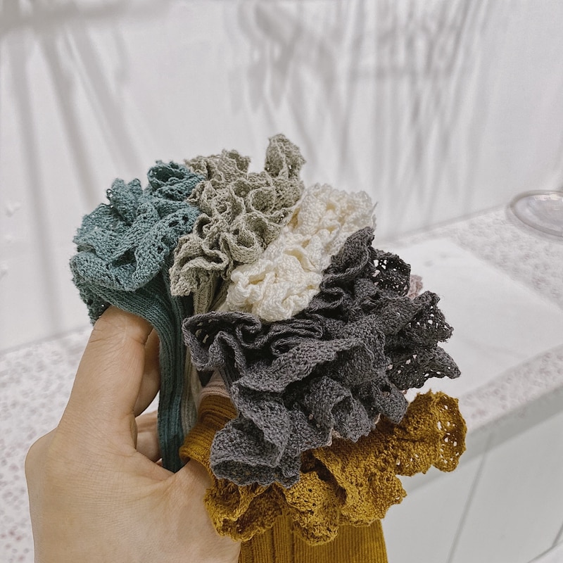 Chaussettes genoux pour filles en dentelle de coton, automne et hiver, pour enfants en bas âge, tendance, de couleur solide
