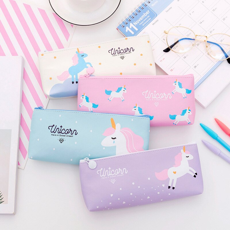 Leuke Roze Meisje Zachte Zus Regenboog Eenhoorn Etui Creatieve Kleine Verse Etui Student Etui