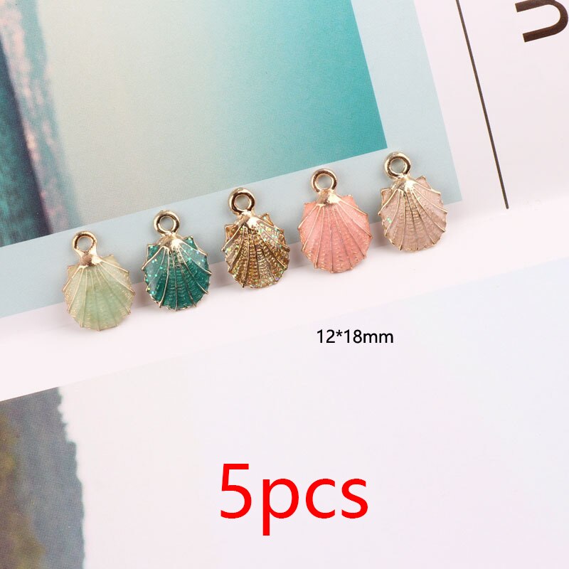 15pcs Cute Starfish Conch Sea Shell Charms Pendants Ocean Style Anklet Bracelet Necklace Jewelry DIY Craft Accessories: 5Pcs Shell