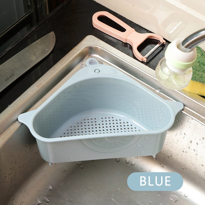 Sugekop trekantet vaskesil afløbshylde grøntsag / frugt / svamp / værktøj køkken trekantet vask filtervaske: Blå