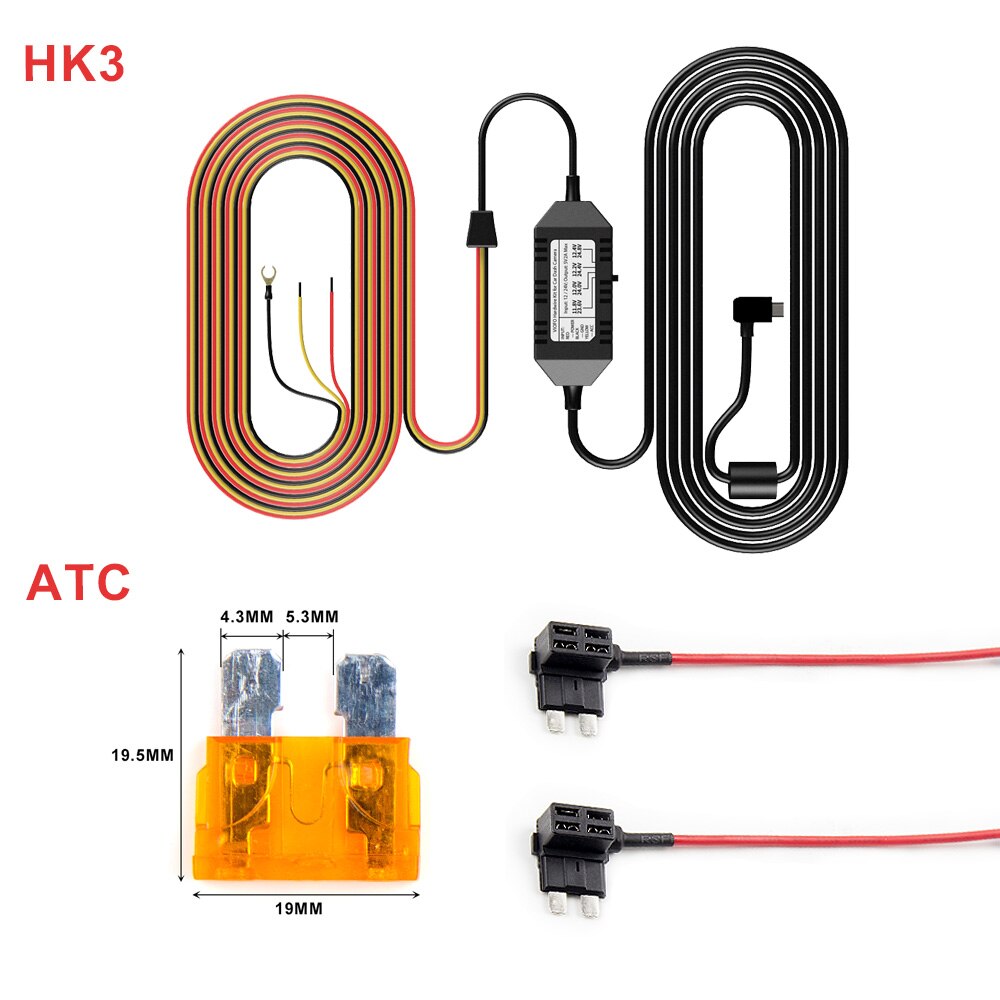 Original Viofo A129 A119 V3 Car Camera 3 Wire ACC Hardwire Kit Cable HK3 For Parking Mode optional Mini/Micro2/ATC/ATS Fuse Tap: HK3 2PCS ATC Fuse