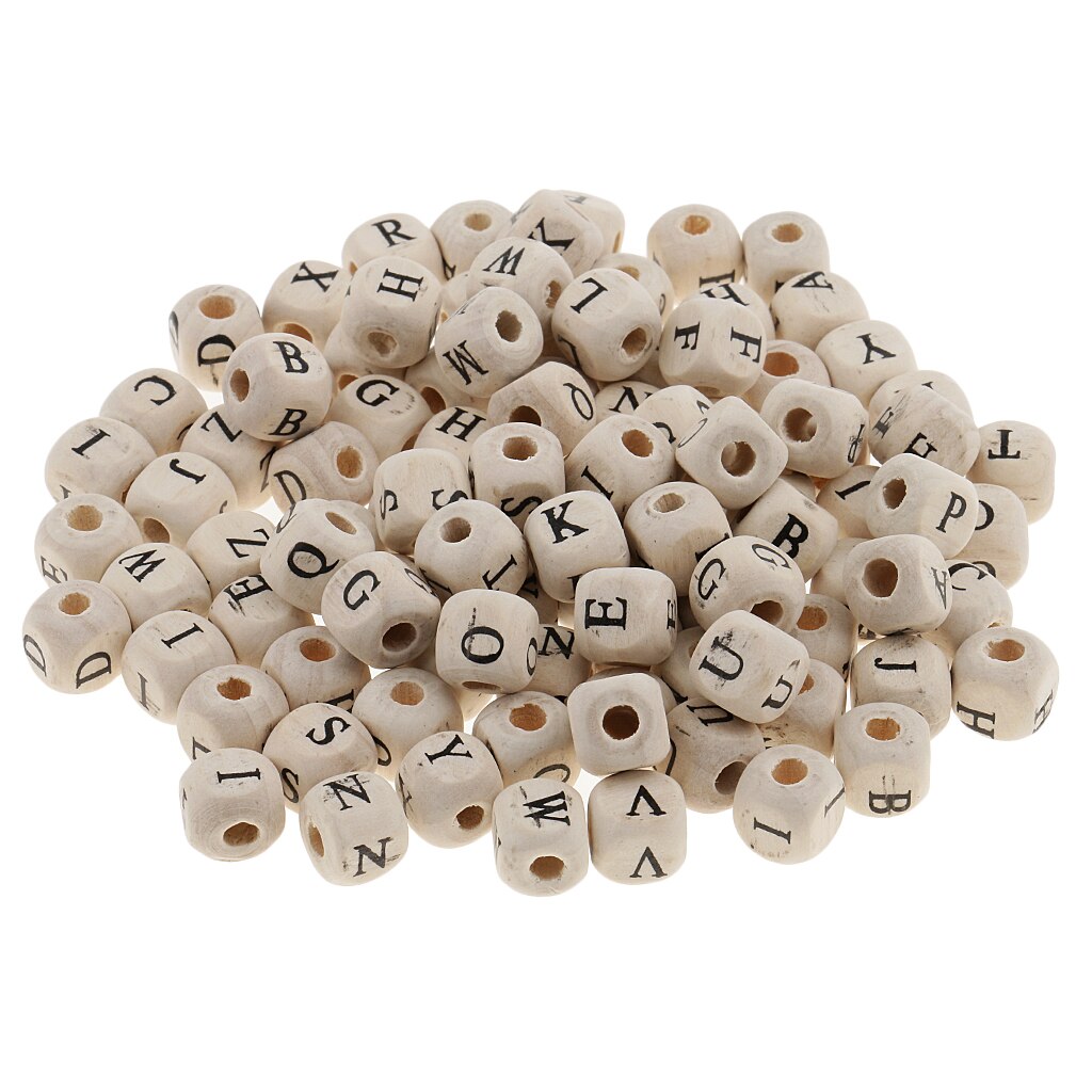 100 Stuks Multicolor Wit Houten Alfabet Letters Kubus Kralen voor Kids DIY Ambachten 10mm