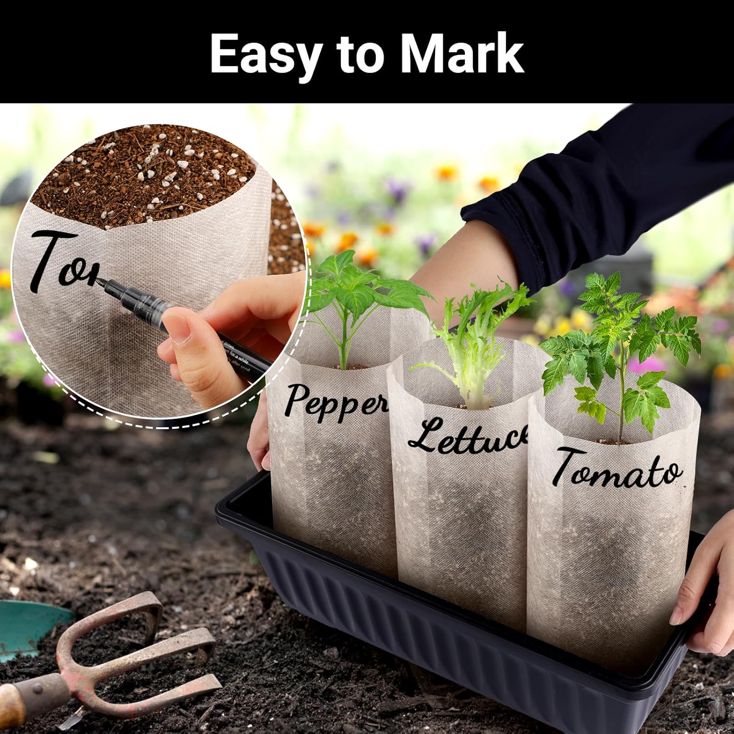 Sacchetti per piantine Confezione da 100 sacchetti per vivaio in tessuto non tessuto degradabili Sacchetti per coltivazione di piantine in tessuto Custodia per piante per forniture agricole da giardino