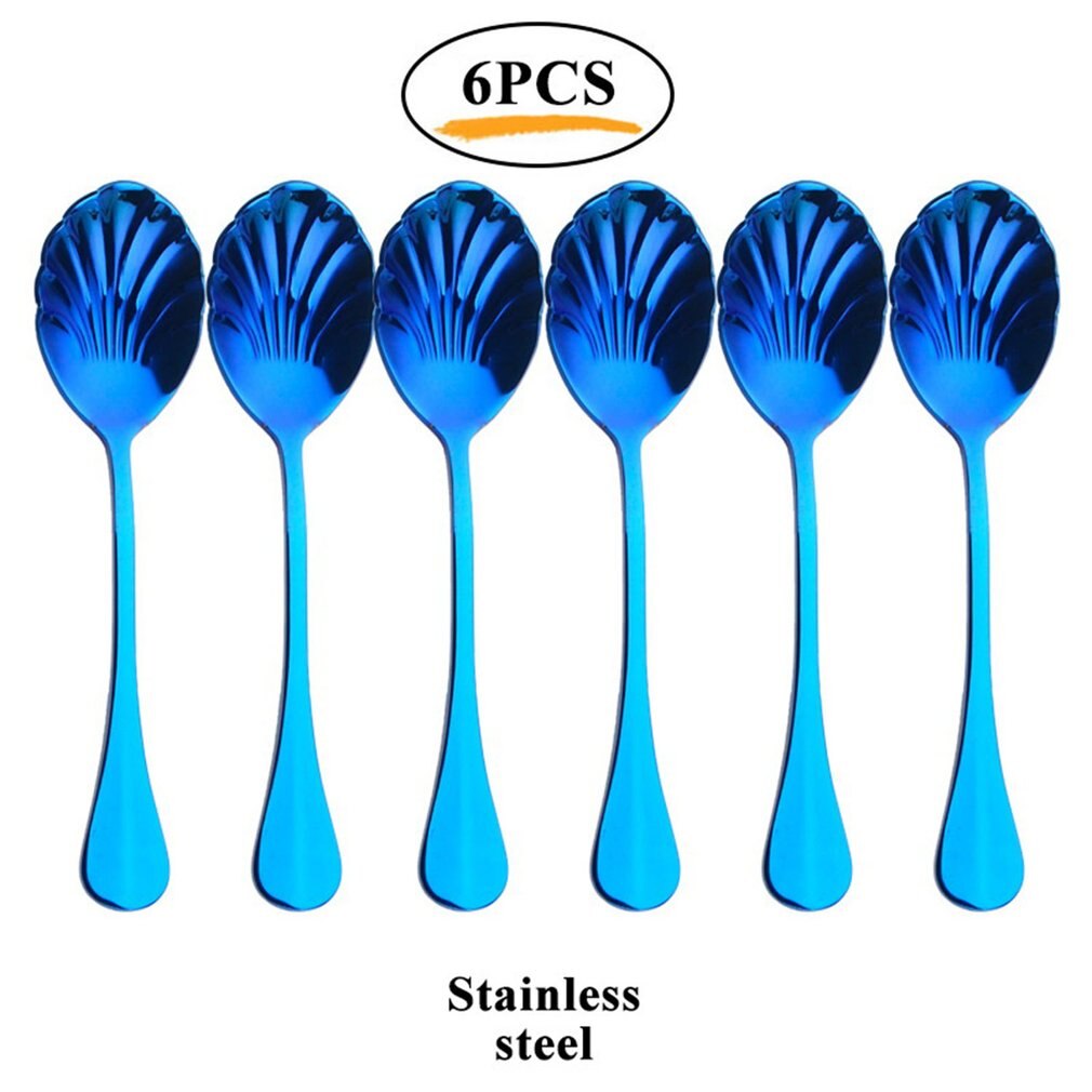 6Pcs Shell Shape Stainless Steel Teaspoons Coffee Spoons Ice Cream Sugar Dessert Spoons Colorful Rainbow Spoons for Kitchen Bar: Green