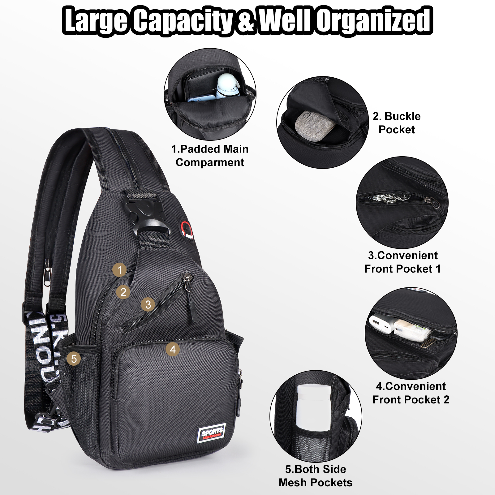 Polarshe Travel Heren Borstschoudertas Met Oortelefoongat Sportborsttas Crossbody Mini Dames Heuptas Multifunctionele rugzak