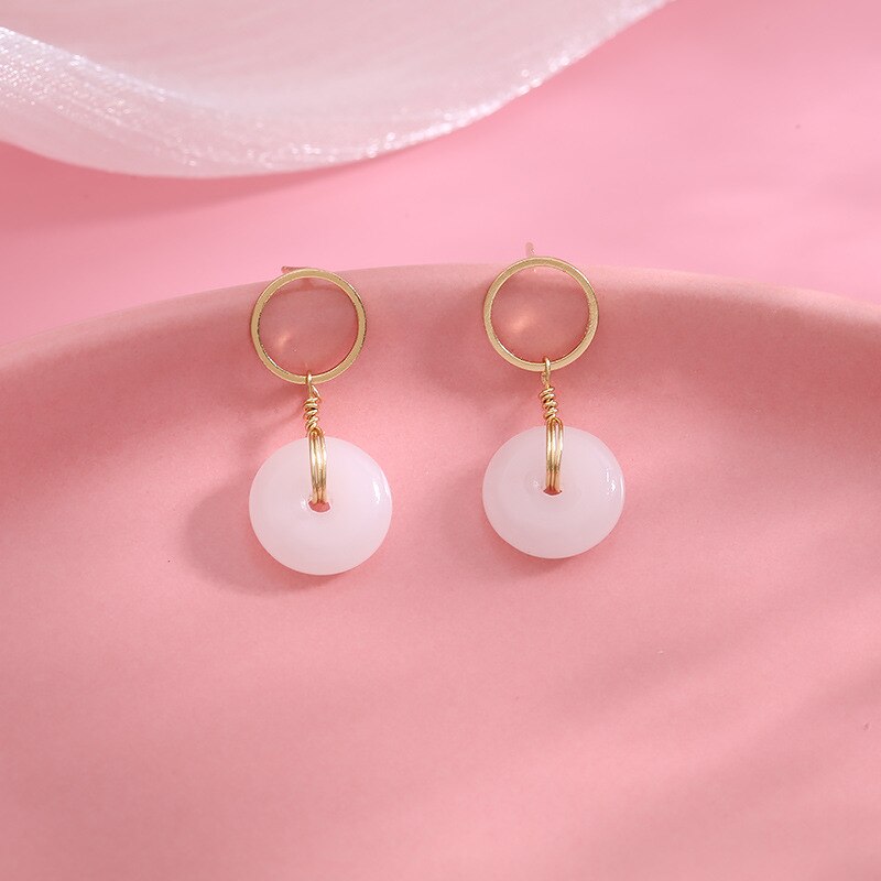 Gioielli penetranti rotondi orecchini pendenti in pietra verde moda orecchini a bottone dorati fatti a mano retrò per regalo di anniversario di matrimonio da donna: B0417