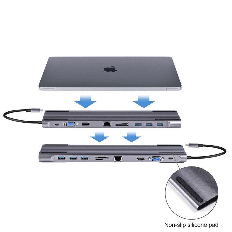 Usb c portátil docking station usb 3.0 vga rj45 pd usb hdmi-hub compatível para portátil macbook pro hp dell superfície lenovo