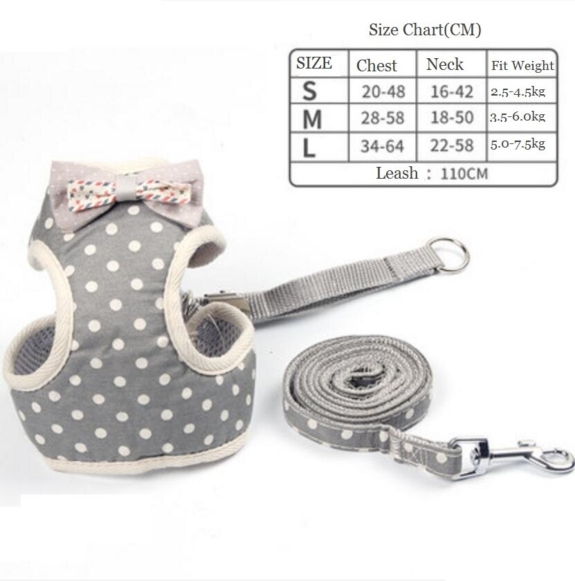Breathable Dog Cat Harness Pet Mesh Puppy Kitten Vest Adjustable Pet Walking Harnesses and Leash Set For Chihuahua Small Dogs: Gray Dots / L