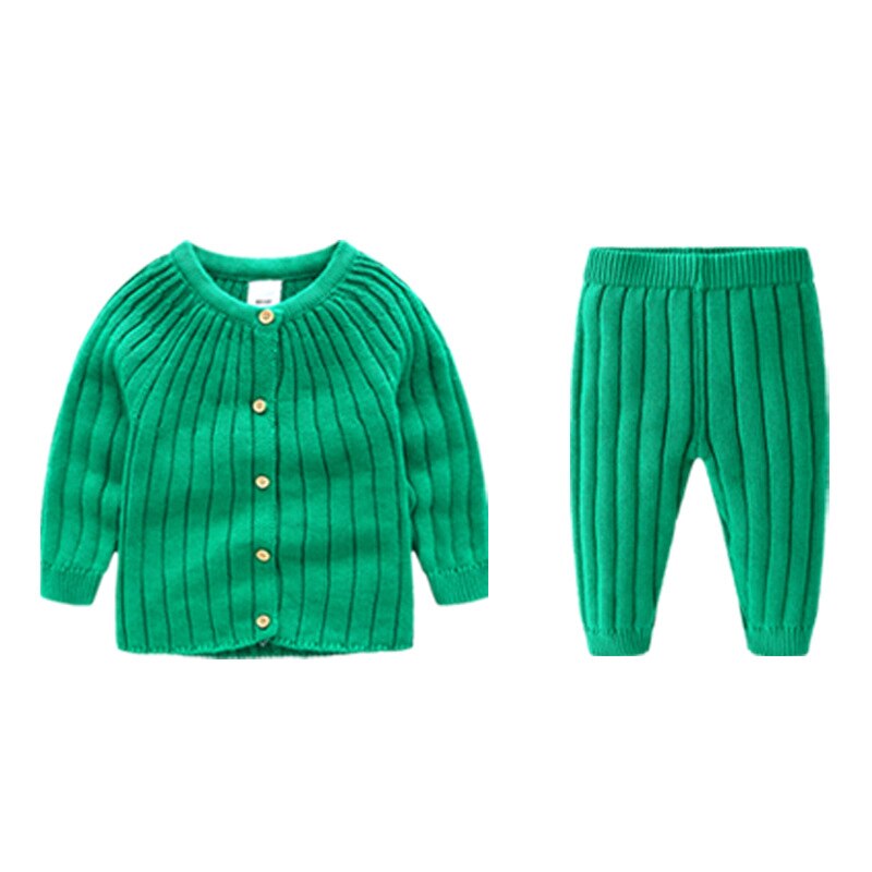 Herfst Winter Baby Gebreide Jas En Broek Set Baby Breien Warme Outfit Roze Blauw Groen Geel Pak Voor Jongens Meisjes