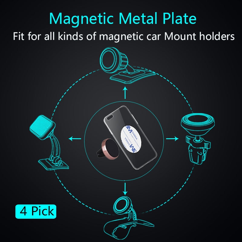 IKSNAIL Black Metal Plate Sticker Replace For Magnetic Car Mount Magnet Phone Holder Stand Accessory Circular Square Iron Plate