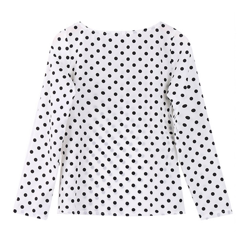 Women Spring Summer Tops Long Sleeve Polka Dot Chiffon Blouse Casual Shirts