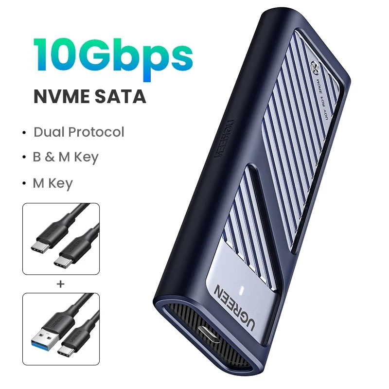 UGREEN M2 SSD Case NVME SATA Dual Protocol M.2 to USB Type C 3.1 SSD Adapter for NVME PCIE NGFF SATA SSD Disk Box M.2 SSD Case: Silver