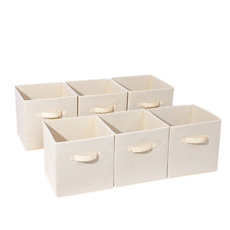 Collapsible Fabric Storage Cubes Organizer With Handles, Beige - Pack Of 6: Default Title