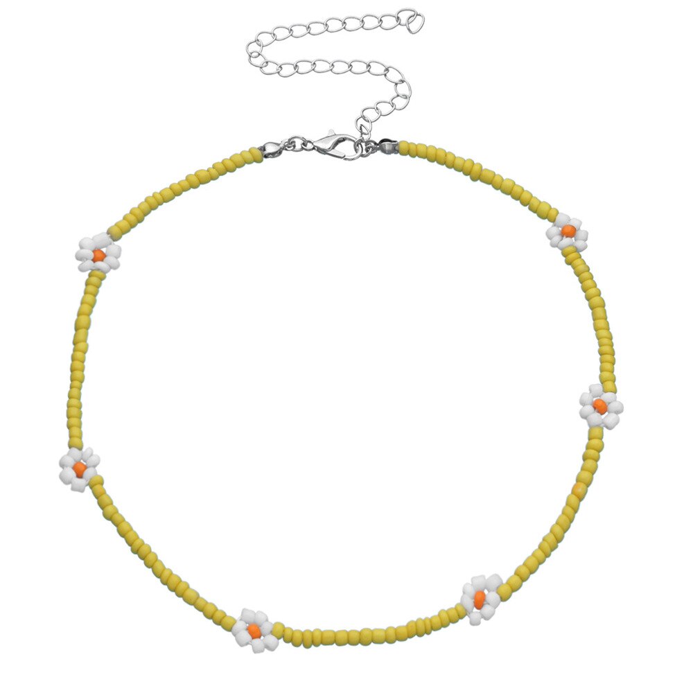 Nowa wiosna kolorowe małe koraliki naszyjnik dla kobiet moda Handmade Daisy z kwiatami i koralikami Chokers naszyjniki biżuteria Boho: yellow