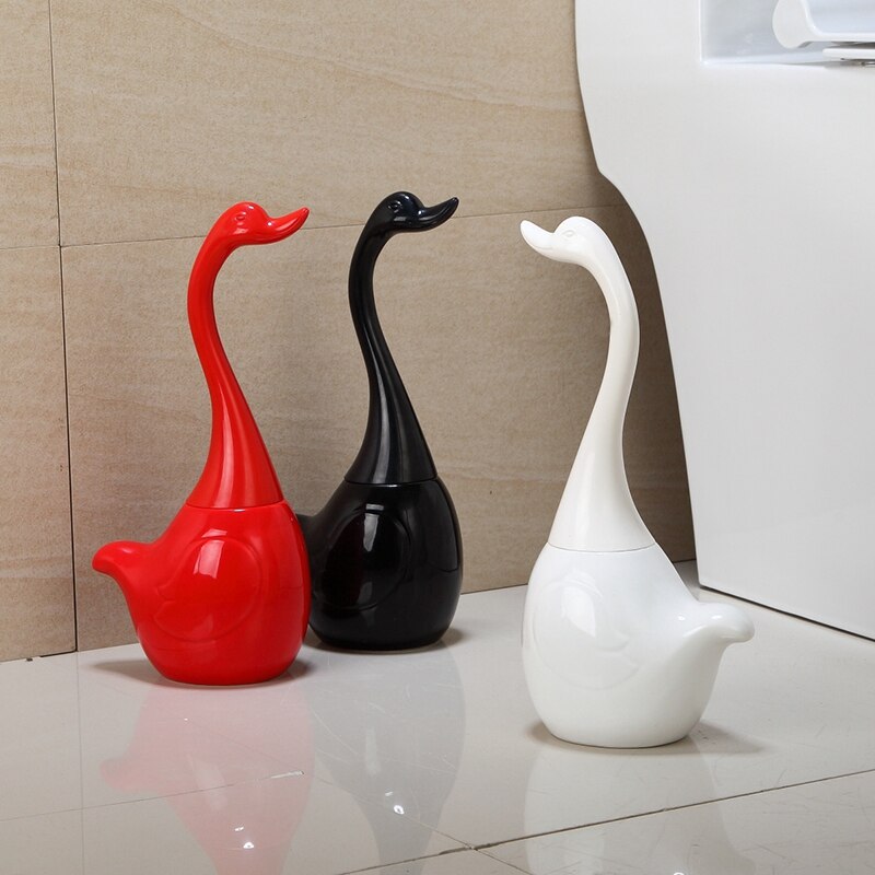 Keramisk plast svane toiletbørsteholder badeværelse sjovt husholdnings rengøringsværktøj rengøringsbørste — sort