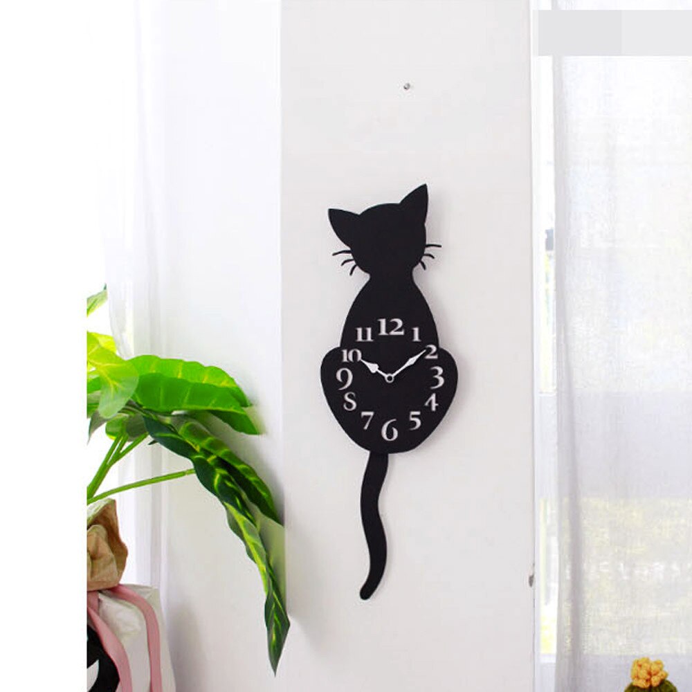 Allarme Orologio Creativo Simpatico Gatto Nero Per Lo Styling Coda In Movimento Cat Orologio Da Parete Casa Pratico Decorazione Della Parete # YL10