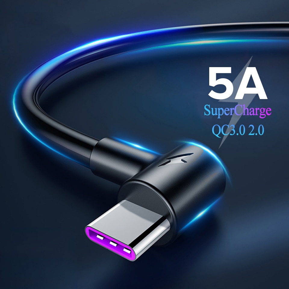 90 degrés Type C câble USB C 5A rapide Charge rapide QC 3.0 QC3.0 câble pour Huawei Mate 30 Pro P30 Lite Mate30 USB-C 1.5 2 3 mètres