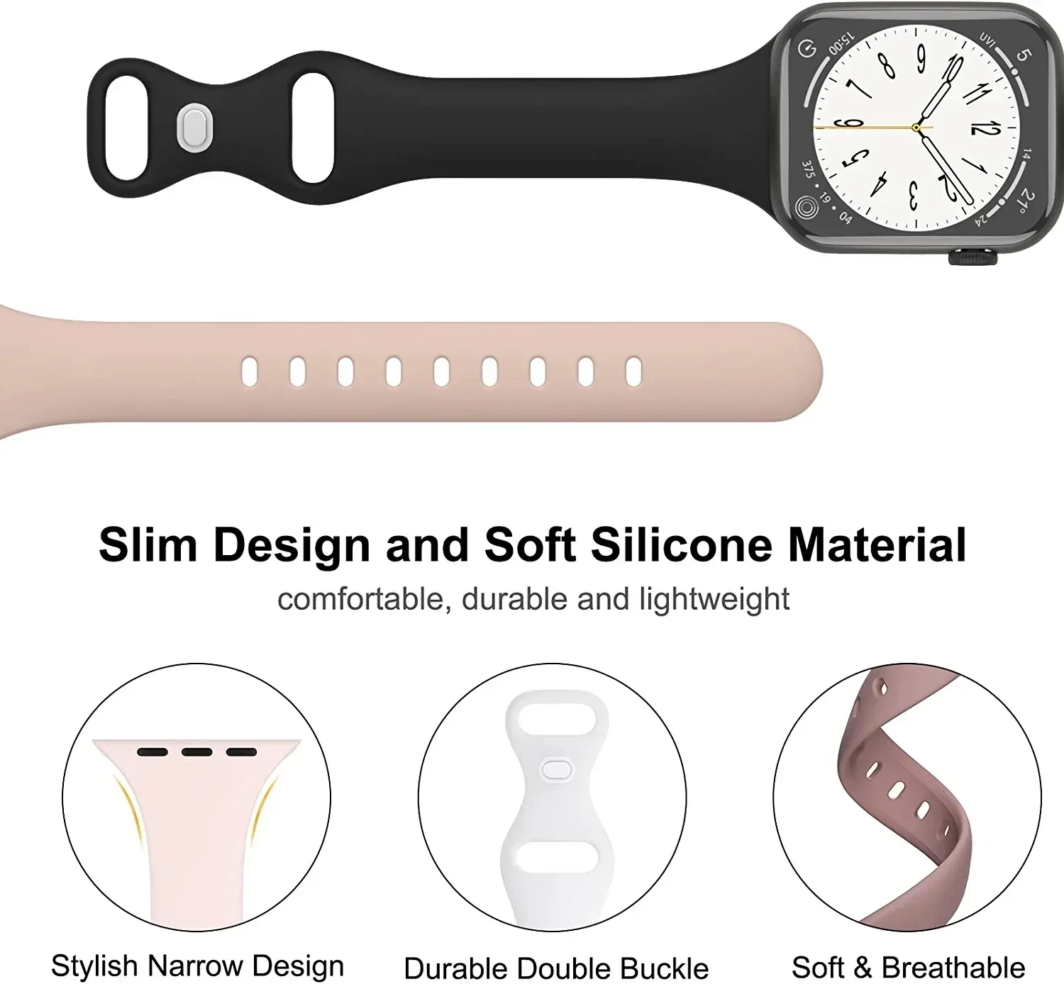 Dünnes Silikonarmband für Apfel Uhr 40 44 mm 45 mm 41 mm 38 mm 42 mm einfarbiges Armbinde für IWatch Serie 3 4 5 6 SE 7 8 9 10