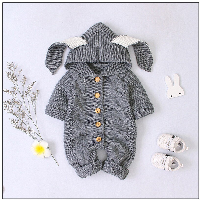 Baby Pasgeboren Trui Soild Lange Mouwen Winter Herfst Wol Warme Romper 0-24 Maanden Baby Jongen Meisje Outfits Gebreide hooded Kleding