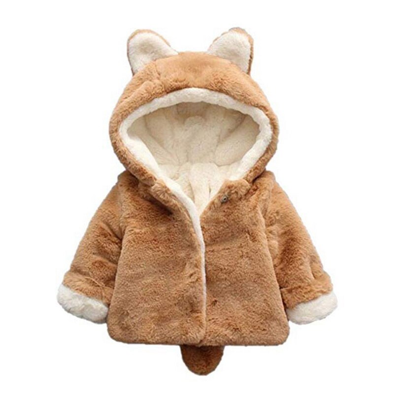 Infant Girls Fur Coats Autumn Winter Thick Jackets Girls Warm Hooded Outerwear Coat Newborn Clothes Baby Cute Rabbit Playsuit