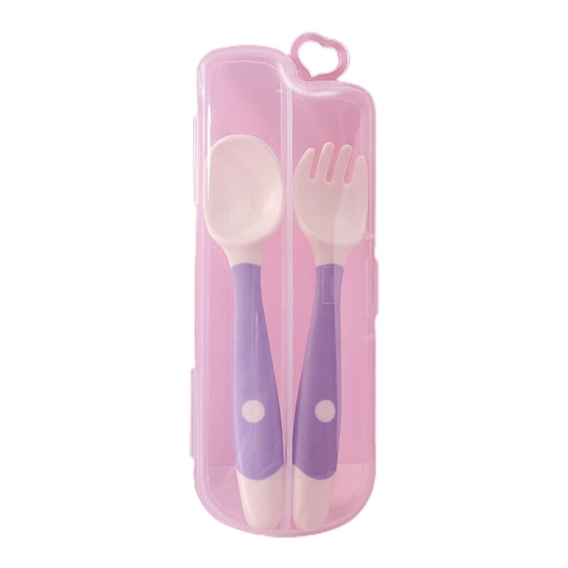 impostato di forchette per cucchiaio per bambini impostato di posate per stoviglie in silicone morbido pieghevole pieghevole 87HD: Boxed Lipp viola