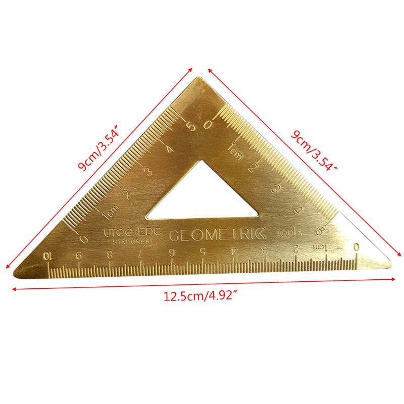 Brass Lsosceles Triangle Ruler Drawing Painting Measuring Tool Cartography Math