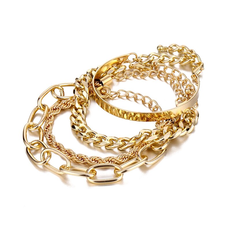 ZOVOLI Punk Gold Rock Heavy Metal Thick Chain Bangles Bracelet Cuban Link 4-Piece Bracelets Set For Women Boho Jewelry