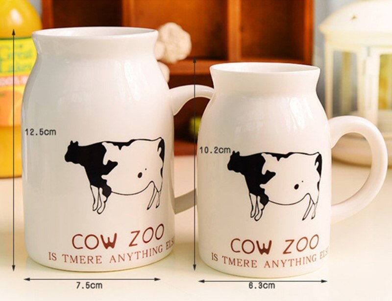 Cartoon Cute Cow Pattern Ceramic Coffee Mug Porcelain Couple Breakfast Milk Cup Retro Simple Office Teacup Drinkware