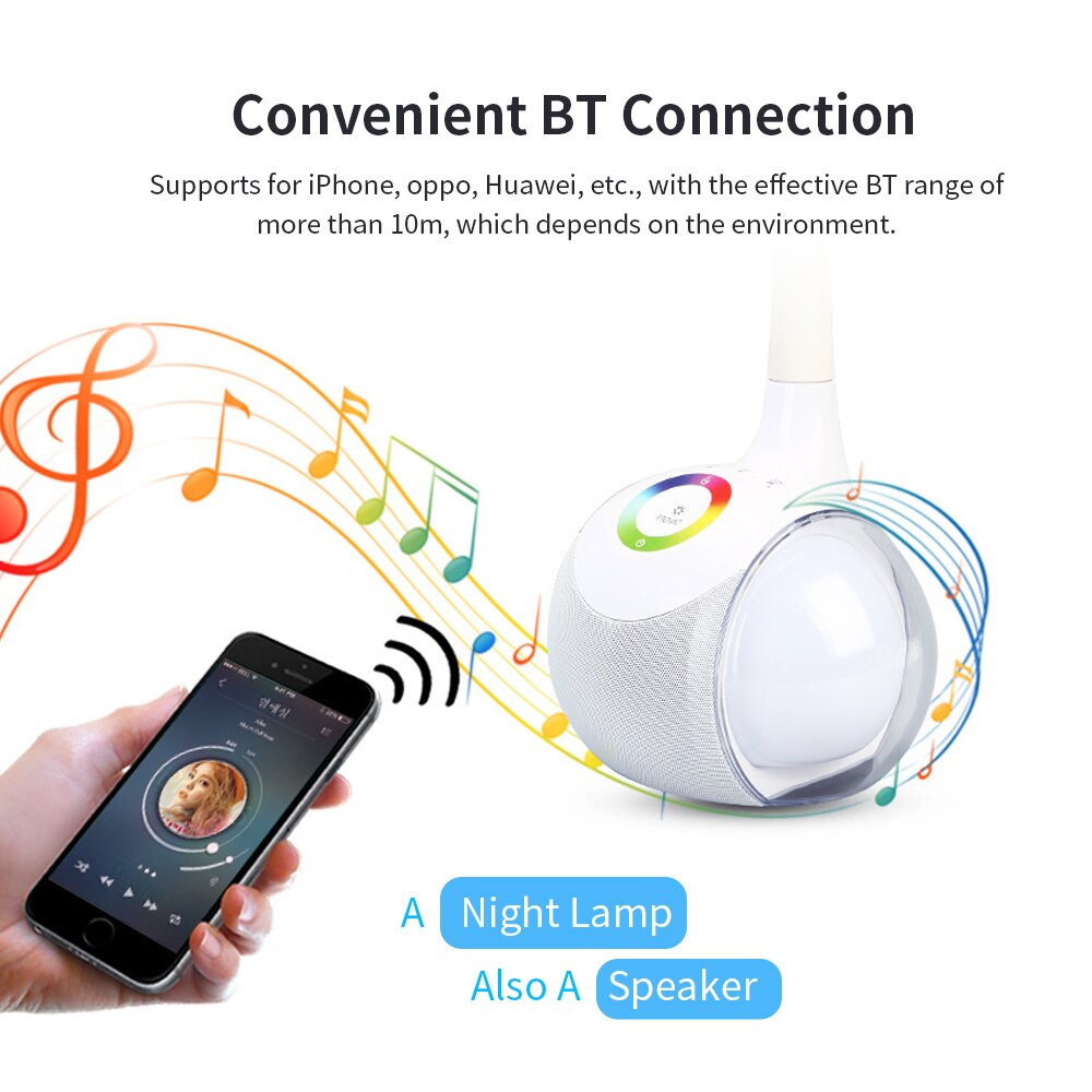 Speaker Smart Adjustable Desk LED Lamp BL-052 BT Wireless Touch Control HD Music Speakers 3-Level Brightness USB Charge Lamp