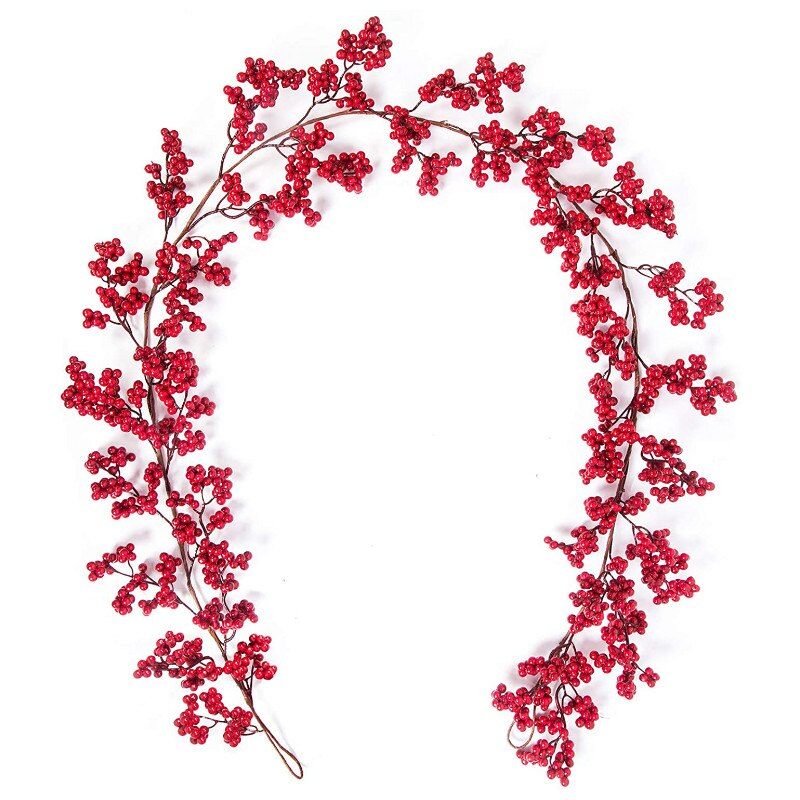 5.9Ft Christmas Red Berry Garland Flexible Artificial Burgundy Red Pip Christmas Garland Home Decoration Year Decor
