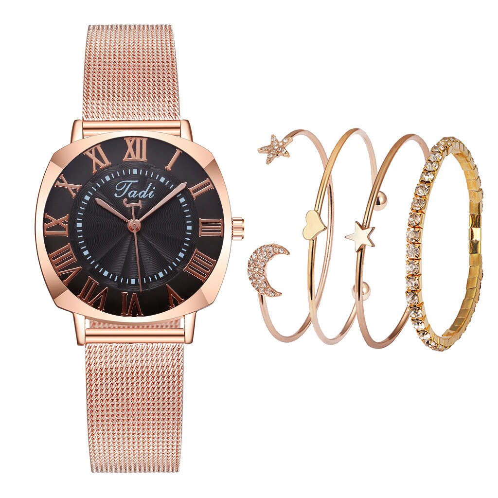 Vrouwen Shining Casual Quartz Rvs Newv Band Armband Horloge Set: F