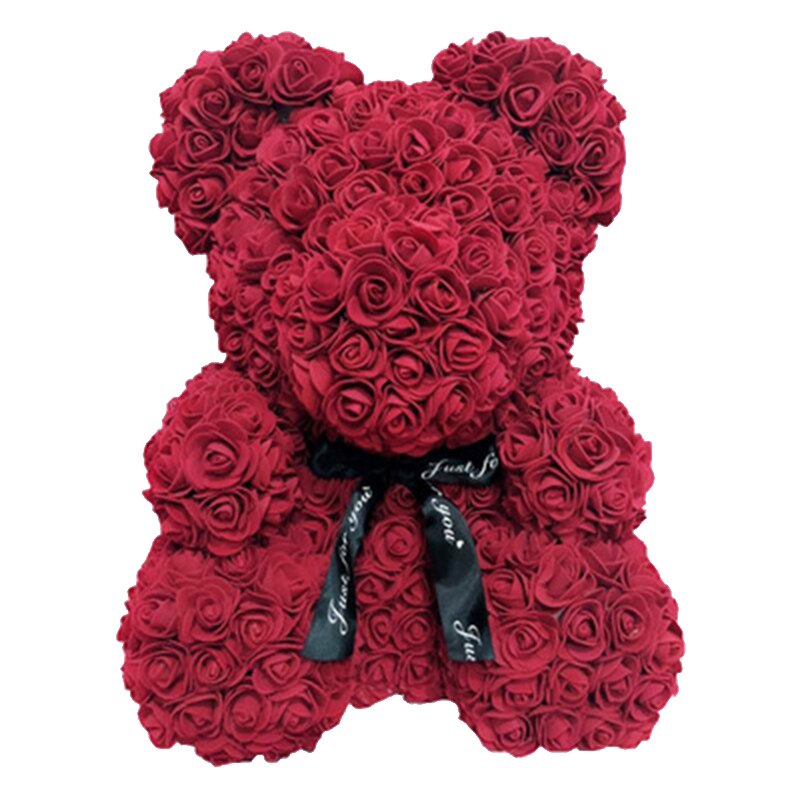 Diy 25 cm bamse rose bjørn med kasse kunstig pe blomst bjørn rose valentinsdag for kæreste kvinder kone mors dag: Rødvin 25cm ingen æske