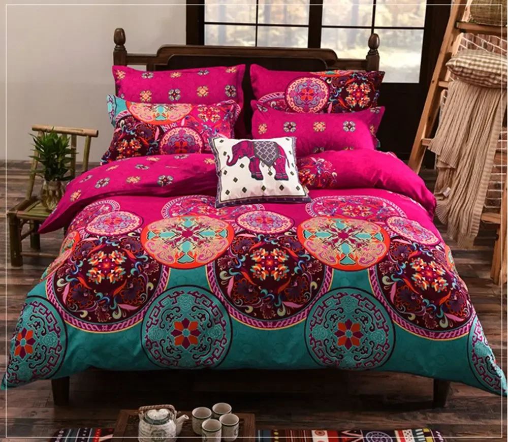 Zestaw pościeli w stylu boho Mandala kwiatowy nadruk poszwa na kołdrę poszewka na poduszkę niemcy pojedyncza podwójna królowa Super król rozmiar 3 szt. Zestawów: Król / BIAŁY