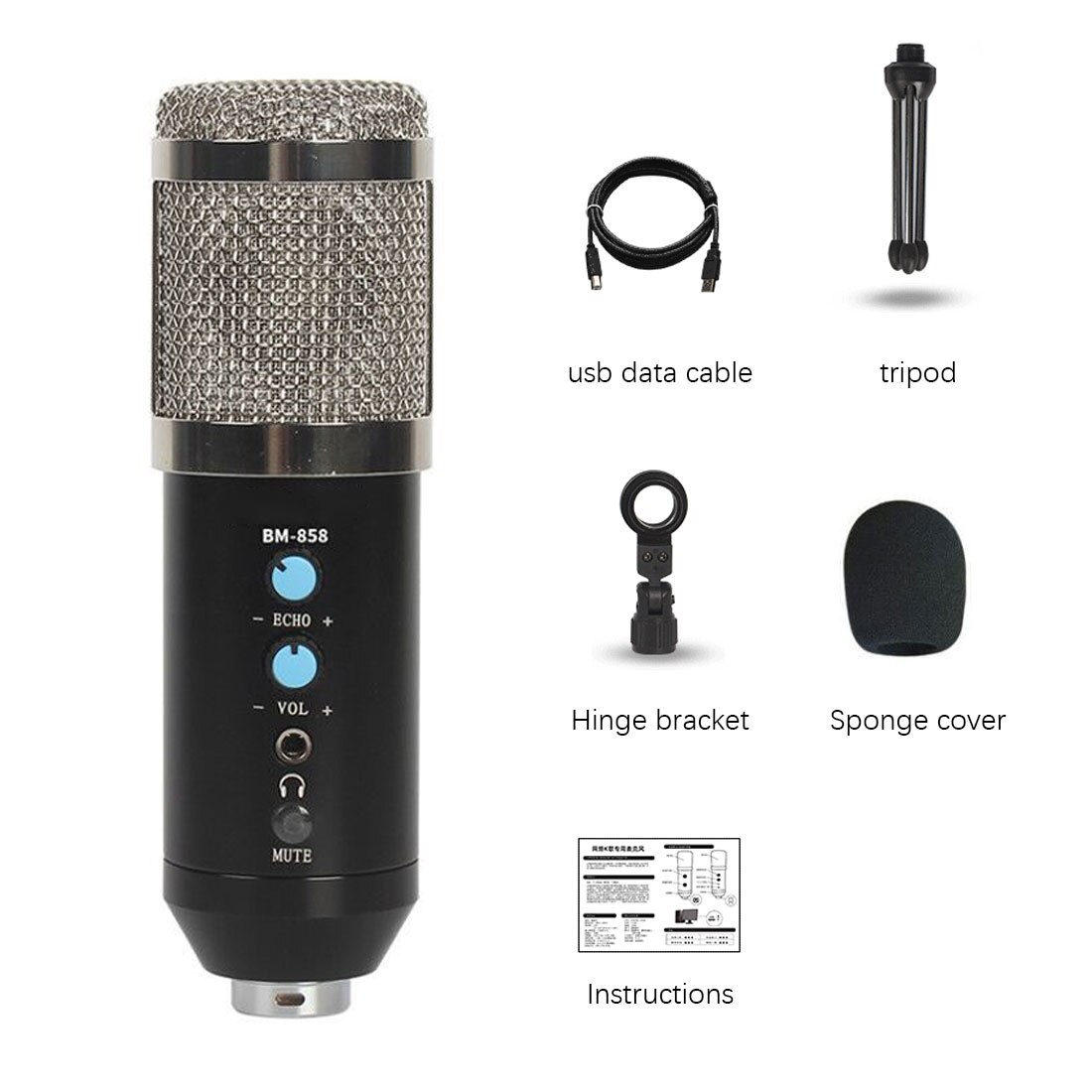 Microphone Condenser Sound Recording 3.5Mm Wired BM 800 Microphone Kits With Shock Mount For computer Studio Record: Blue